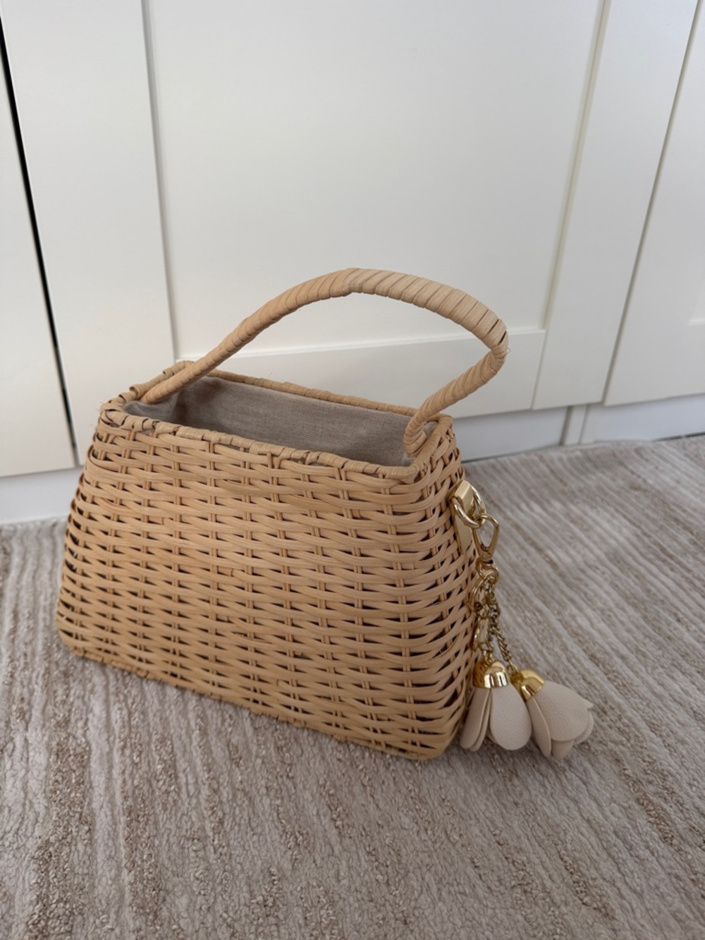 Woven Straw Top-Handle Bag in Natural